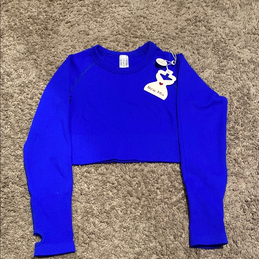 New Mix Royal Blue Long Sleeve Crop Top